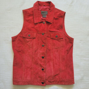 Vintage Y2K Womens XL Brandon Thomas Red Suede Leather Vest Western Cowboy Hide
